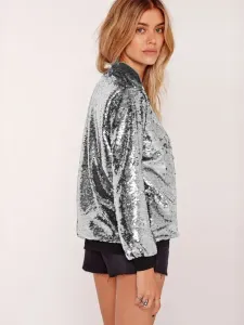 Sequined Jacket Long Sleeve Zip Up Spring Outerwear For Women #469048