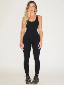 Activewear Yoga Clothing Polyester Black Sleeveless Sexy Workout Clothing Stretchy #487075
