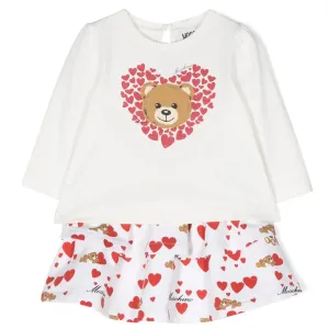 Moschino Baby Girls Blouse and Skirt Set in White 2A Cloud Toyfur Hearts