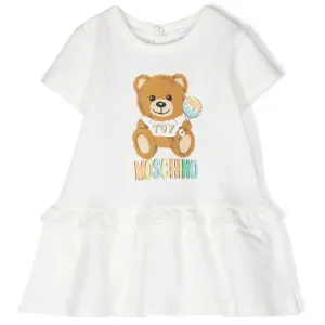 Moschino Baby Girls Teddy Bear Print Dress White 2A Cloud
