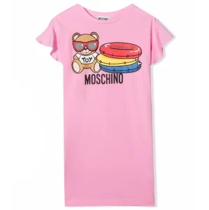 Moschino Girls Bear Print Logo Dress Pink 4Y