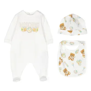 Moschino Baby Unisex Teddy Bear Print Babygrow Gift Set White 3/6m Cloud