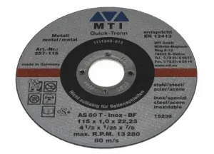 MTI Aluminium Oxide Cutting Disc, 115mm x 1mm Thick, 1 in pack