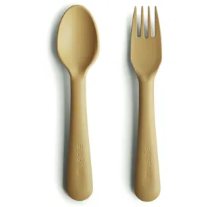 Mushie Fork and Spoon Set cutlery Mustard 2 pc