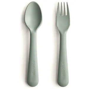 Mushie Fork and Spoon Set cutlery Sage 2 pc