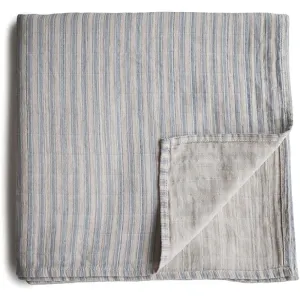 Mushie Muslin Swaddle Blanket Organic Cotton swaddle wrap Blue Stripe 120cm x 120cm 1 pc