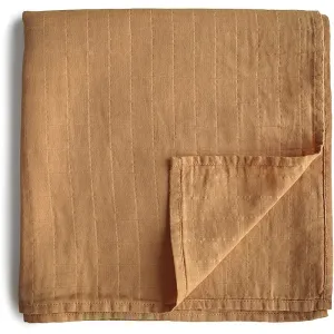 Mushie Muslin Swaddle Blanket Organic Cotton swaddle wrap Fall Yellow 120cm x 120cm 1 pc