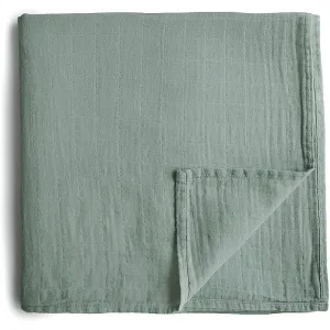 Mushie Muslin Swaddle Blanket Organic Cotton swaddle wrap Roman Green 120cm x 120cm 1 pc