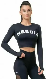 Nebbia Long Sleeve Thumbhole Sporty Crop Top Black M Fitness T-Shirt