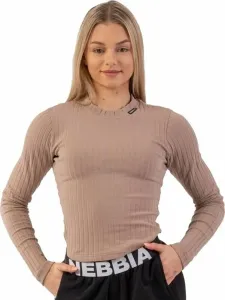 Nebbia Organic Cotton Ribbed Long Sleeve Top Brown M Fitness T-Shirt
