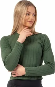 Nebbia Organic Cotton Ribbed Long Sleeve Top Dark Green M Fitness T-Shirt