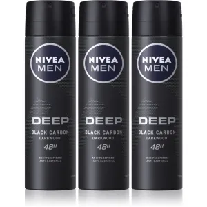 NIVEA MEN Deep Black Carbon Darkwood antiperspirant spray 3 x 150 ml(economy pack) for men