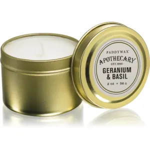 Paddywax Apothecary Geranium & Basil scented candle in a tin 56 g