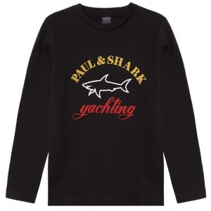 Paul & Shark Boy's Long Sleeved Yachting Logo Print T-shirt Black 12Y