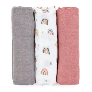 Petite&Mars Moussy cloth nappies Rose Rainbows 68 x 68 cm 3 pc