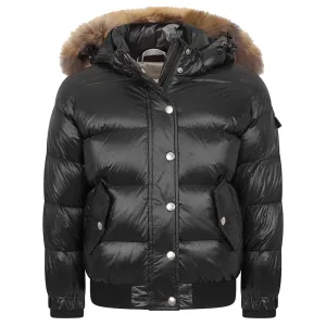 Pyrenex Girls Aviator Shiny Fur Jacket Black 16Y #1576083