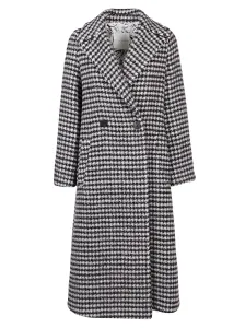 SKILLS&GENES - Long Double-breasted Houndstooth Coat #389246