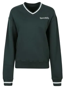 SPORTY & RICH - Serif Logo V-neck Cotton Sweatshirt #1727000