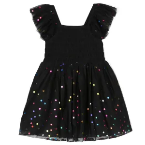 Stella Mccartney Girls Woven Dotted Dress Black 8Y