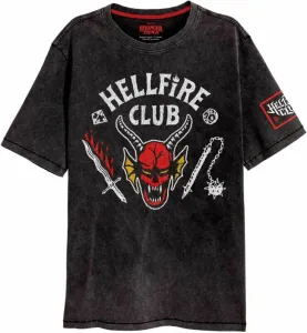 Stranger Things T-Shirt Hellfire Crest Unisex Acid Wash Black L