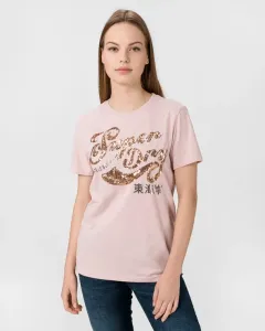 SuperDry Script Sequin T-shirt Pink Beige