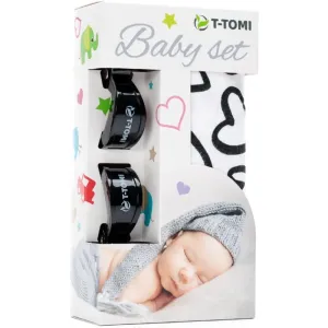 T-TOMI Baby Set Black Hearts gift set for children 3 pc