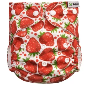 T-TOMI Pant Diaper AIO Changing Set Snaps washable nappy pants with insert with press studs Strawberries 4 -15 kg 3 pc