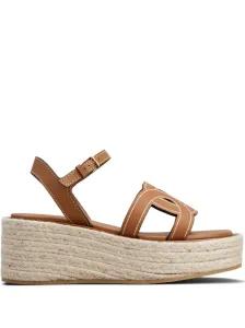 TOD'S - Rafia And Leather Wedge Sandals #1842174