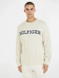 Tommy Hilfiger Cable Monotype Crew Neck Sweater White