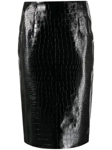VERSACE - Leather Crocodile Print Midi Pencil Skirt