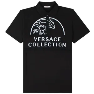 Versace Collection Men's Large Graphic Print Polo Shirt Black Small
