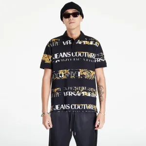 Versace Jeans Couture R Print Stripes Logo B Polo T-Shirt Black/ Gold #741609