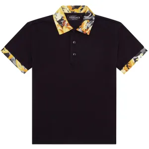 Versace Boys Baroccoflage Print Polo Shirt Black 12Y