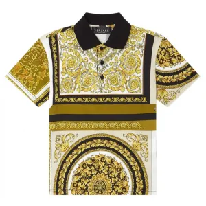 Versace Boys Barocco Mosaic Print Polo Shirt Gold Multi Coloured 6 Years
