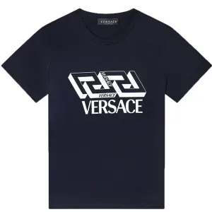 Versace Boys Logo Cotton T-shirt Navy 4Y