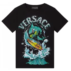 Versace Boys Shark Surf Print T-shirt Black 4Y