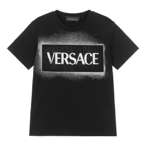 Versace Boys Spray Effect Logo T-shirt Black 14Y