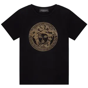 Versace Girls Medusa Embellished Crystal T-shirt Black 10Y
