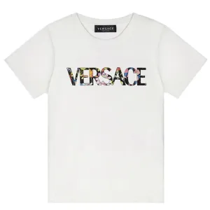 Versace Unisex Floral Logo T Shirt White 4Y