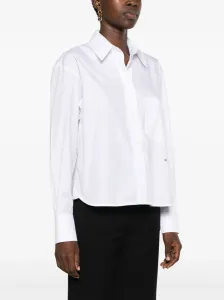 VICTORIA BECKHAM - Embroidered Logo Cotton Cropped Shirt