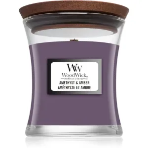 Woodwick Amethyst & Amber scented candle with wooden wick 85 g