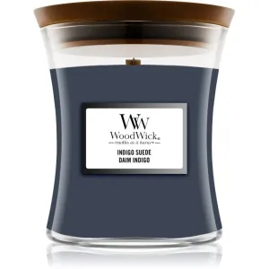 Woodwick Indigo Suede scented candle with wooden wick 85 g