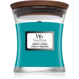 Woodwick Juniper & Spruce scented candle with wooden wick 85 g