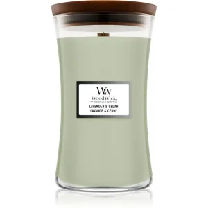 Woodwick Lavender & Cedar scented candle with wooden wick 610 g