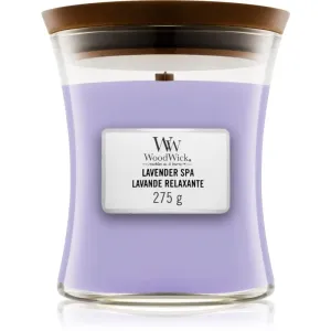 Woodwick Lavender Spa scented candle with wooden wick 275 g