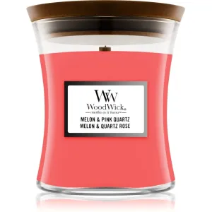 Woodwick Melon & Pink Quarz scented candle with wooden wick 85 g
