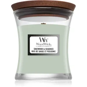 Woodwick Sagewood & Seagrass scented candle with wooden wick 85 g
