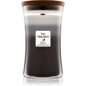 Woodwick Trilogy Warm Woods scented candle with wooden wick 609,5 g