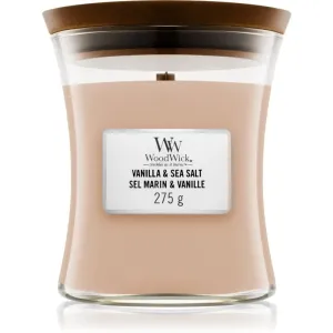 Woodwick Vanilla & Sea Salt scented candle with wooden wick 275 g