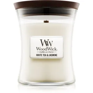 Woodwick White Tea & Jasmine scented candle with wooden wick 275 g